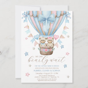 Invitación No Podemos Esperar Más Baby Shower Gemelos Niño y 