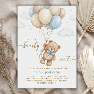 Invitación No Podemos Esperar Más Cumpleaños Globo Oso de Pel