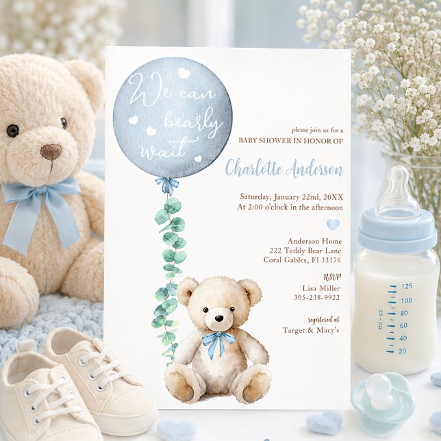 Invitación No Podemos Esperar Más Cumpleaños Oso De Eucalipto (Bearly Wait Invite)