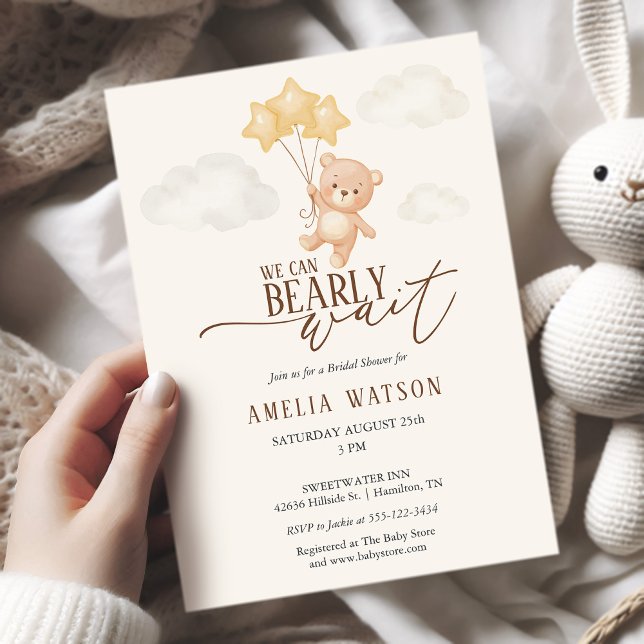 Invitación No Podemos Esperar Más Fiesta de Bebé Acuarela (We Can Bearly Wait Watercolor Baby Shower Invitation)