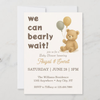 Invitación No Podemos Esperar Más Fiesta de Bebé de Osito Ted
