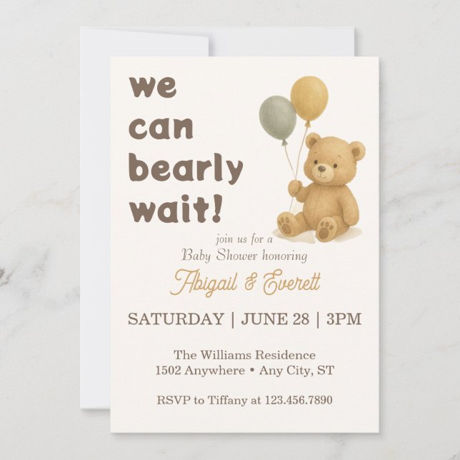 Invitación No Podemos Esperar Más Fiesta de Bebé de Osito Ted (Anverso)