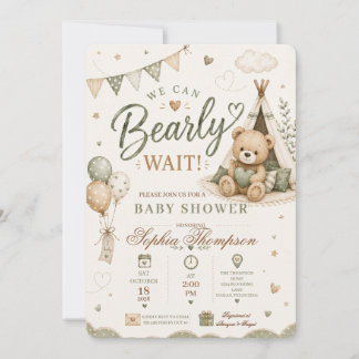 Invitación No Podemos Esperar Más Fiesta de Bebé de Osito Ted
