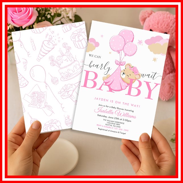 Invitación No Podemos Esperar Más Fiesta de Bebé Niña Rosa (Subido por el creador)