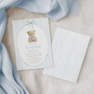 Invitación No Podemos Esperar Más Fiesta de Bebé Niño Rayas A