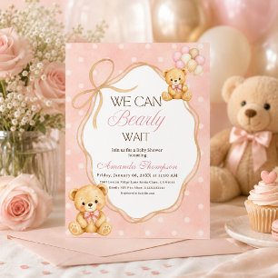 Invitación No Podemos Esperar Más Niña Oso Rosa Baby Shower