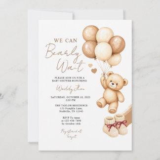 Invitación No Podemos Esperar Más Oso Con Ducha De Bebé Globo