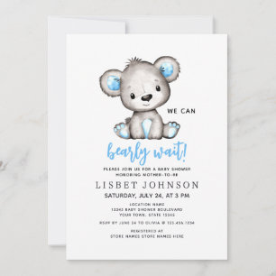 Invitación No Podemos Esperar Más Oso De Peluche Azul Fiesta 