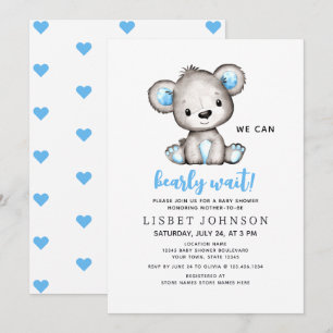 Invitación No Podemos Esperar Más Oso De Peluche Azul Fiesta 
