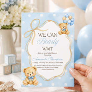 Invitación No Podemos Esperar Más Oso De Peluche Azul Niño Ba