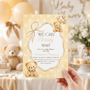 Invitación No Podemos Esperar Más Oso De Peluche Neutral Baby