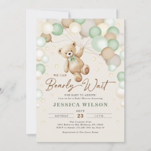 Invitación No Podemos Esperar Más Oso de Peluche Verde Baby S