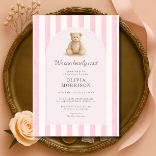 Invitación No Podemos Esperar Más Rayas Rosas Baby Shower