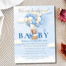 No podemos esperar Oso de peluche azul Baby Shower