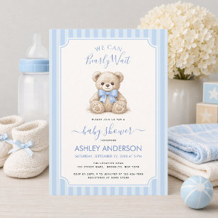 Invitación No Podemos Esperar Oso de Peluche Lazo Azul Baby S
