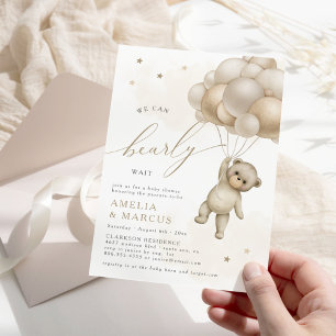 Invitación No Podemos Esperar Oso de Peluche Neutro para Duch