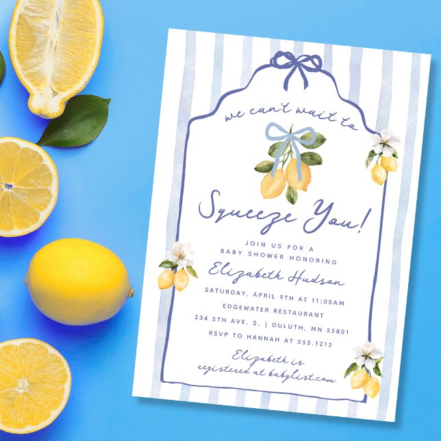 Invitación No podemos esperar para abrazarte Fiesta de Bebé L (We Can't Wait to Squeeze You Lemon Baby Shower Invitation)