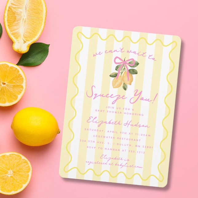 Invitación No podemos esperar para abrazarte Fiesta de Bebé L (We Can't Wait to Squeeze You Lemon Baby Shower Invitation)