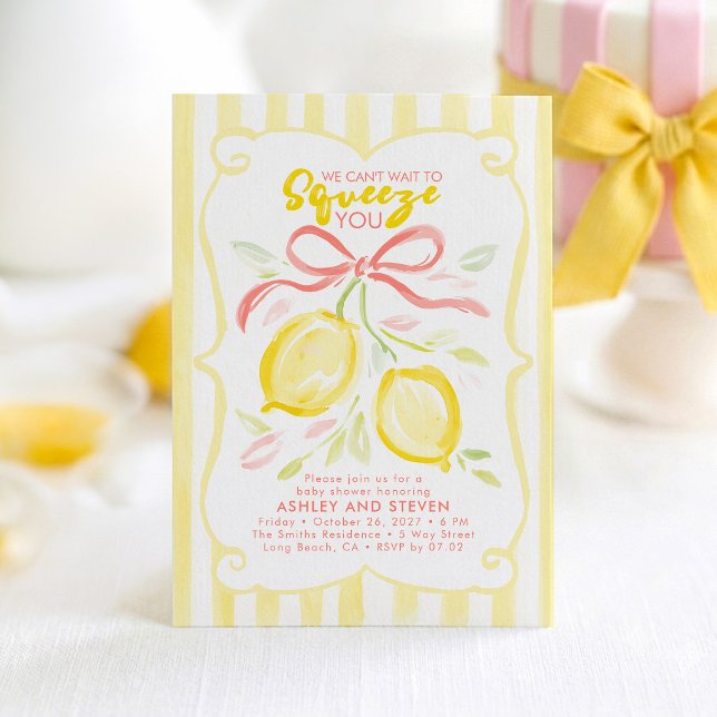 Invitación No podemos esperar para abrazarte Lemon Bow Baby S (Lemon Baby Shower Invitation)