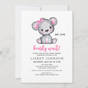 Invitación No Podemos Esperar Rosa Fiesta de Bebé de Oso de P