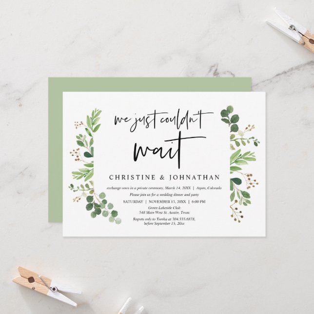 Invitación No podíamos esperar, Boda Elopement (Anverso/Reverso In Situ)