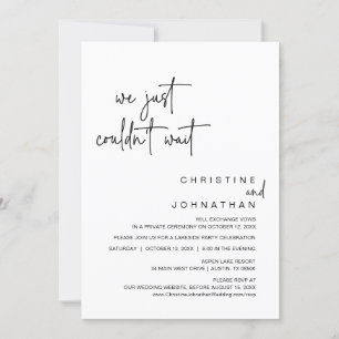 Invitación No pudimos esperar, Boda Elopement Dinner