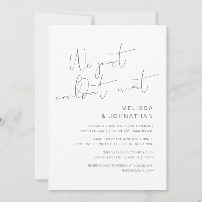 Invitación No pudimos esperar, Boda Elopement Fiesta (Anverso)