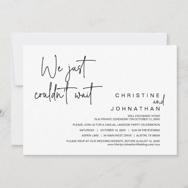 Invitación No pudimos esperar, Boda Elopement Fiesta (Anverso)