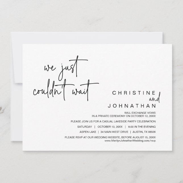 Invitación No pudimos esperar, Boda Elopement Fiesta Inv (Anverso)
