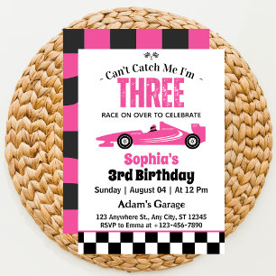 Invitación No Puede Atraparme Auto de Carreras Rosa Cumpleaño