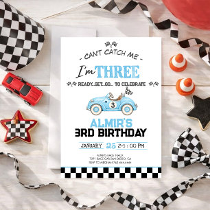 Invitación No Puedes Atraparme Cumpleaños 3er Carrera de Auto