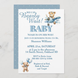 Invitación No Puedo Esperar- Osito de Peluche Lindo en Avión