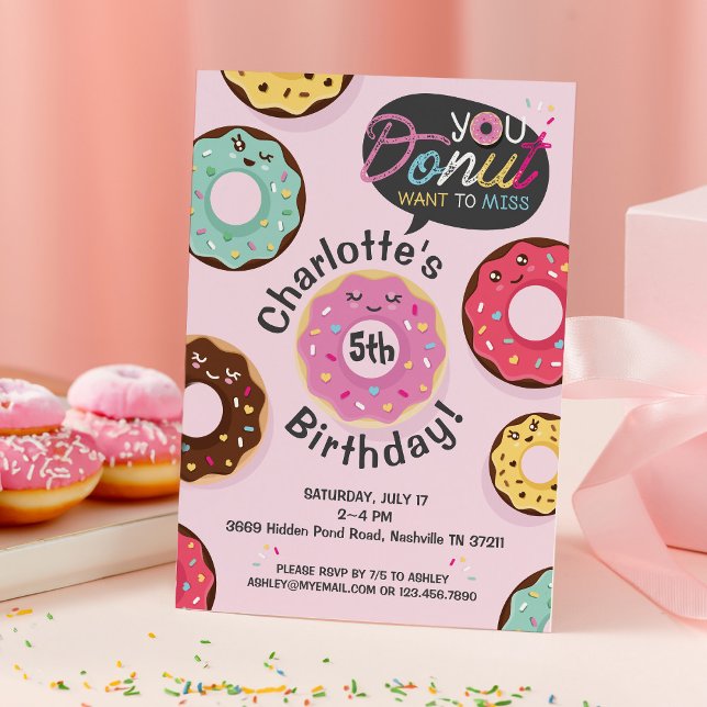 Invitación No quieres perderse - Fiesta de cumpleaños de Iced (You Donut Want to Miss - Iced Donut Birthday Party Invitation)