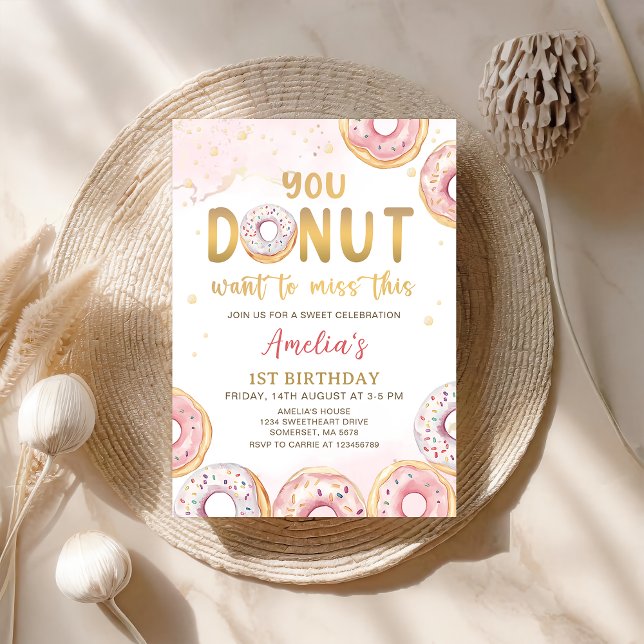 Invitación No quiero perder este cumpleaños de donut rosado (Subido por el creador)