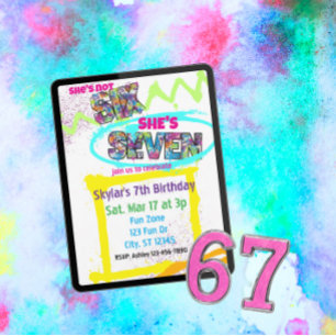 Invitación no SEIS, SIETE Spray-paint Cumpleaños niña 7 años