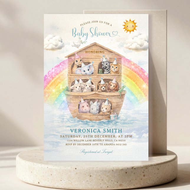 Invitación Noah’s Ark Baby Shower Invitation | Rainbow Baby  (Subido por el creador)
