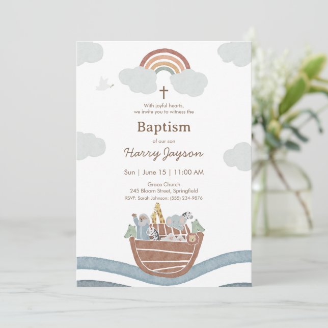Invitación Noah’s Ark Baptism (Anverso de pie)