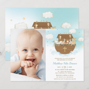 Invitación Noah's Ark Animals Boy Baptism Christening Photo