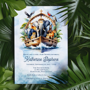 Invitación Noah's Ark Cute Animals Blue Boy Baby Shower