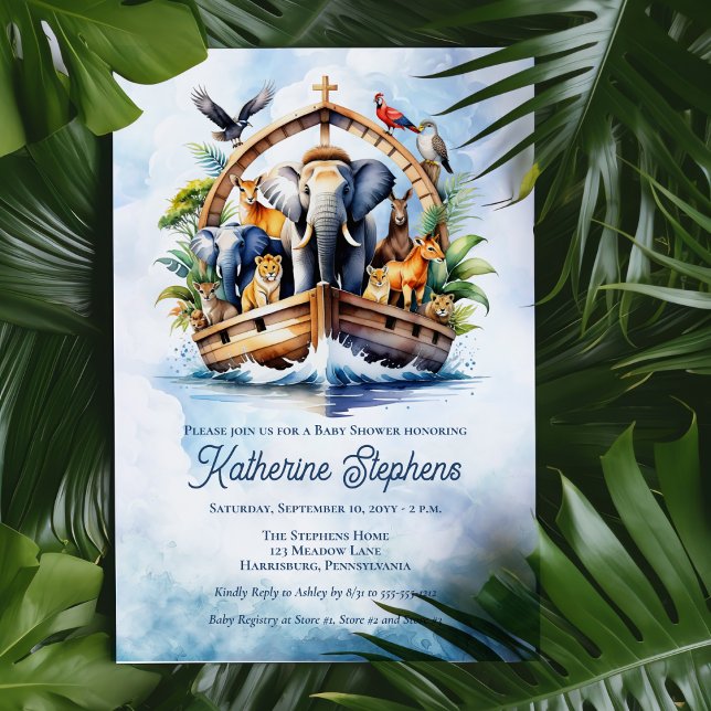 Invitación Noah's Ark Cute Animals Blue Boy Baby Shower (Noah's Ark Cute Animals Blue Boy Baby Shower Invitation)