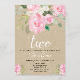 Invitación Nóbel rosa Rubor 2do cumpleaños de chica floral