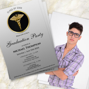 Invitación Noble Caduceo de Graduación Médica en Oro   Foto