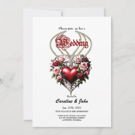 Invitación Noble corazón gótico con flores.