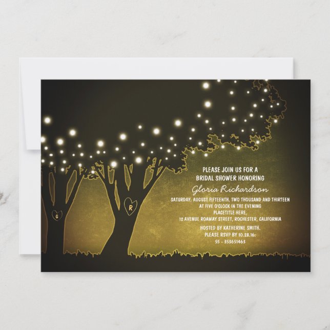 Invitación noche amarilla románticos árboles de la ducha de n (Anverso)
