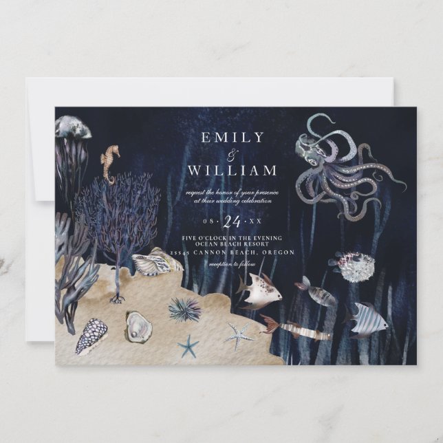 Invitación Noche amorosa bajo la boda de Sea Ocean Beach (Anverso)