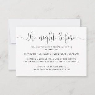 Invitación Noche anterior. Cena de ensayo en blanco y negro