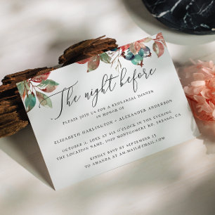Invitación Noche anterior. Cena de ensayo floral de arándano