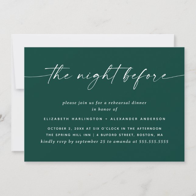 Invitación Noche antes | Cena de ensayo verde Verde azulado p (Anverso)