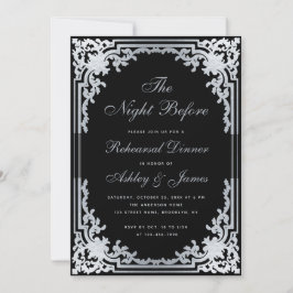 Invitación Noche antes de la cena de Black Faux Silver