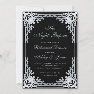 Invitación Noche antes de la cena de Black Faux Silver